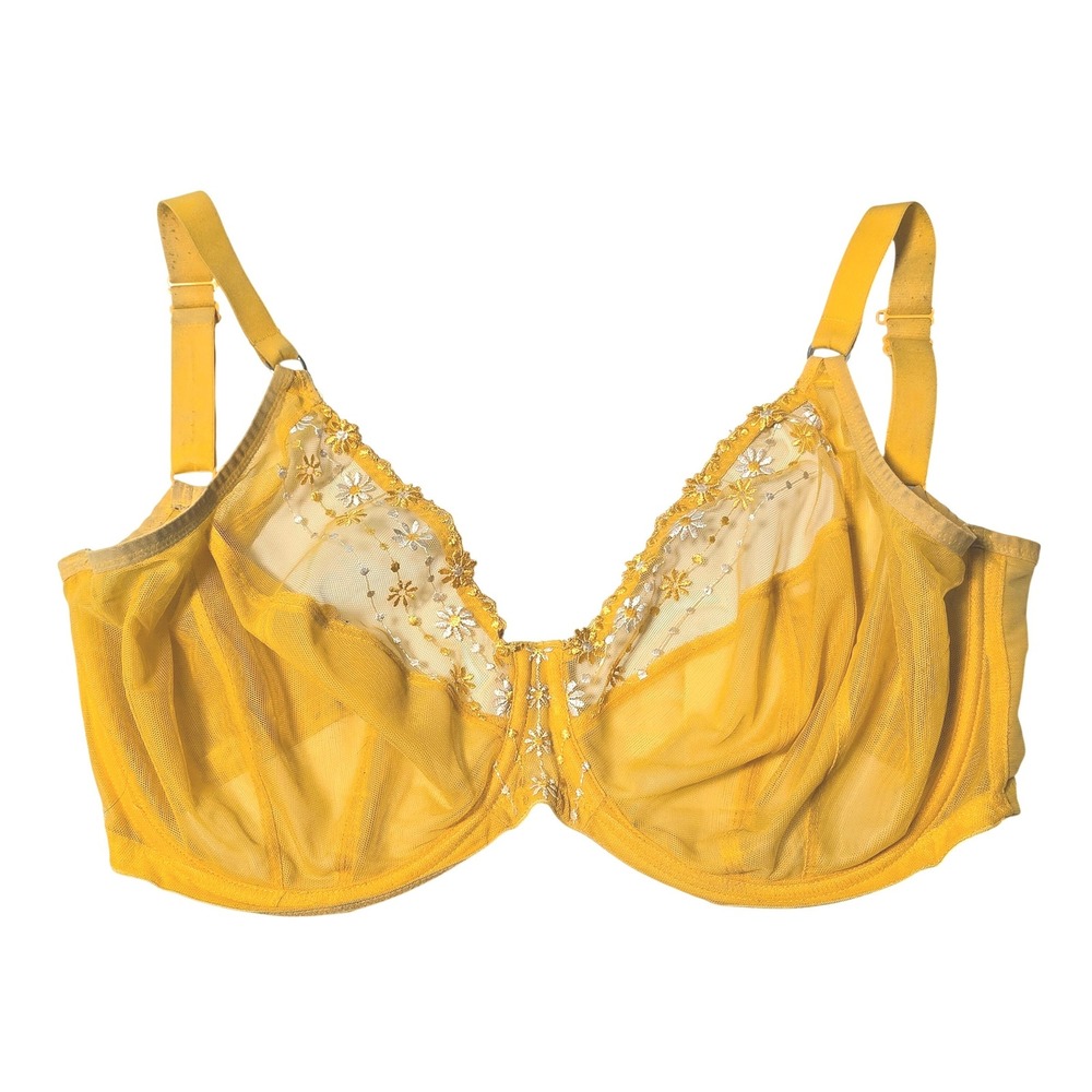 Elomi Matilda Underwire Plunge Bra Daisy Yellow Floral‎ Embroidery EL8900DSY 32O